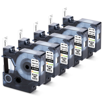 5PK Vinyl Label Tape 18444 12mm Black / White for DYMO RHINO 1000 3000 4200 5200