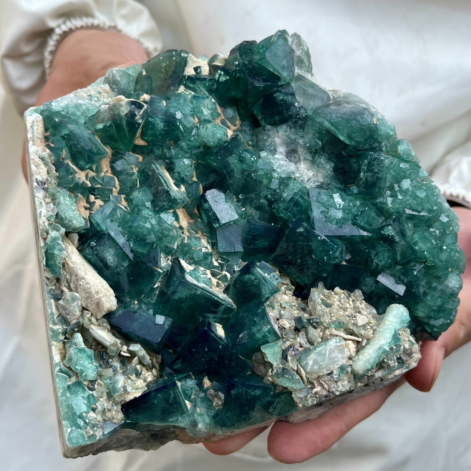 3.9lb Natural Green Fluorite Cube Quartz Crystal Cluster Mineral Specimen