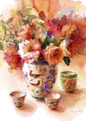 Yuko Nagayama Watercolor Flower and Utsuwa Postcard Art Book