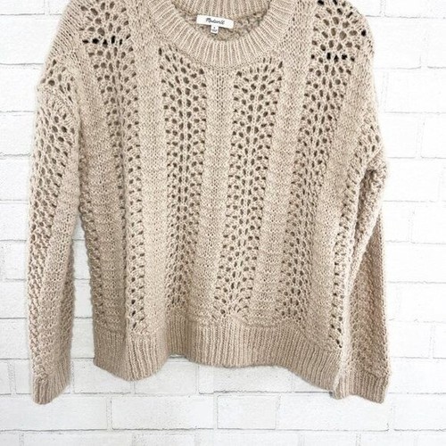 Madewell Beige Colored Open Knit Alpaca & Wool Blend Sweater Women's Size Small - Picture 4 of 6