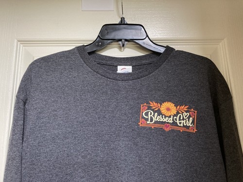 Blessed Girl Womens Long Sleeve Christian T-Shirt Love I Cor 13 Gray M NEW NWOT - Picture 7 of 13
