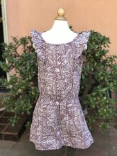 Tea Collection Girl Sz 6 Brown/White Feather DRESS Elastic waist Ruffles School