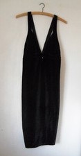 EXPRESS Black Velvet Plunging V-Neck Sheath DRESS sz 6, Slit at the Back Bottom