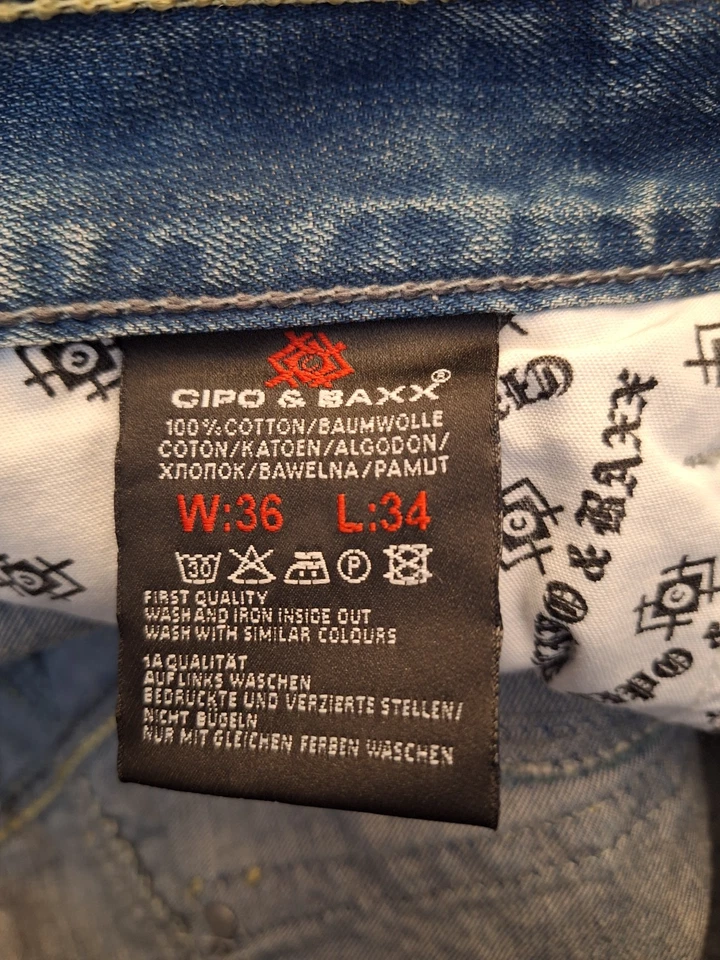 Pantalones de mezclilla holgados CIPO & BAXX encerados para hombre talla 36x34 botón mosca Y2K grunge patinador Foto 4 de 4