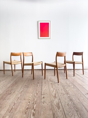 4 Dänische Mid Century Teak Stühle, Danish Design Niels Møller #77, J.L. Mollers