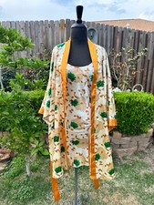 CONTESSA DI ROMA Satin NIGHTGOWN Sz 3X 2 PIECE SET Art Nouveau Kimono ROBE VTG