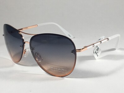 Tahari Rimless Aviator Sunglasses Rose Gold White Blue Gradient Lens TH651  RGDWH