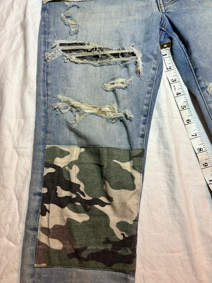 Amiri Denim Light Blue Clay Indigo Military Patch Print Jeans Size