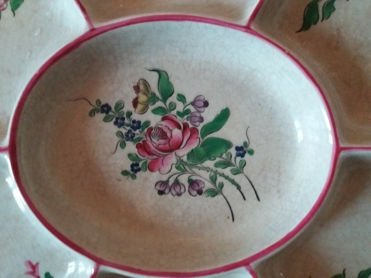 Plateau Ancien Lunéville France, Porcelaine Multicouleur, Pour Dessert Ou Apéritif