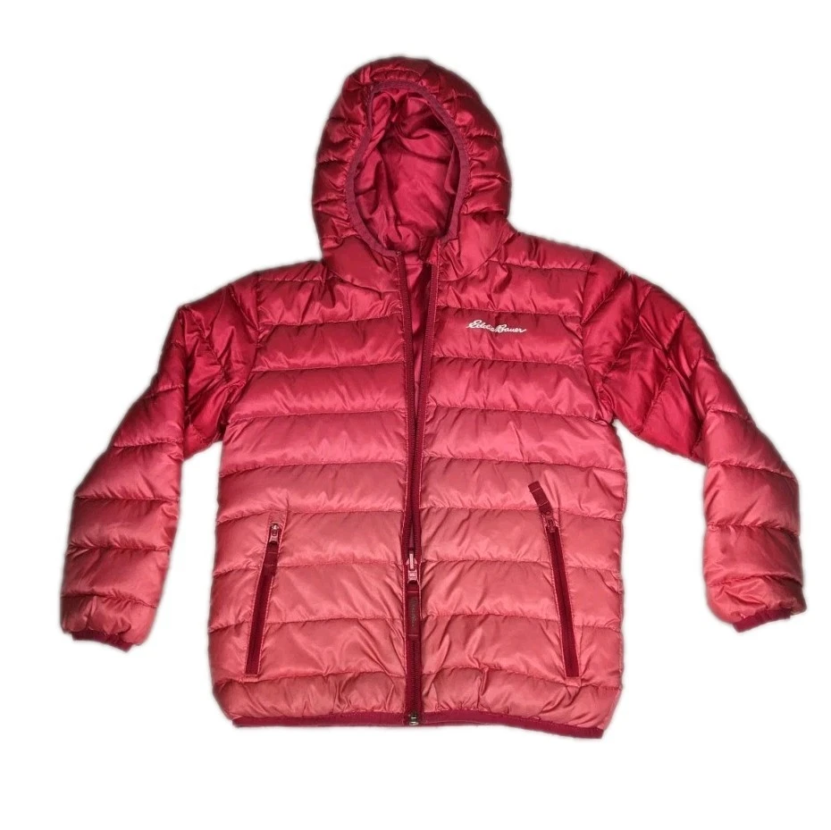 Eddie Bauer Ombre Girl’s Down Puffer Hooded Reversible JACKET (PINK XS 5/6)NW
