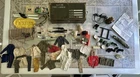 GI JOE  VINTAGE 1964 FOOTLOCKER LOT ACCESSORIES DOG TAGS BOOTS SCUBA MANUALS ETC