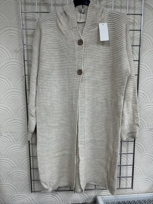 Neu Lange Strickjacke mit Kapuze und Knopf Einheitsgröße passt 10/12/14/16/18/20/22