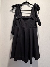 Mable Bow Tie Ribbon Strap Linen Blend Black Sleeveless Flare Mini Dress M. NEW