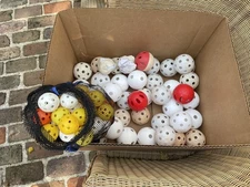Wiffle style plastic training balls (113 total), multiple sizes & colors