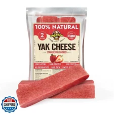 Tibetan Yak Cheese Dog Chew Sticks (2 XL Chews) Strawberry Flavored - Natural