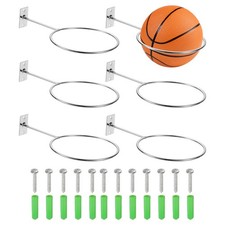 6 Pack 5 Inch Ball Holder Wall Mount with Screws, Silver, 5mm Thick