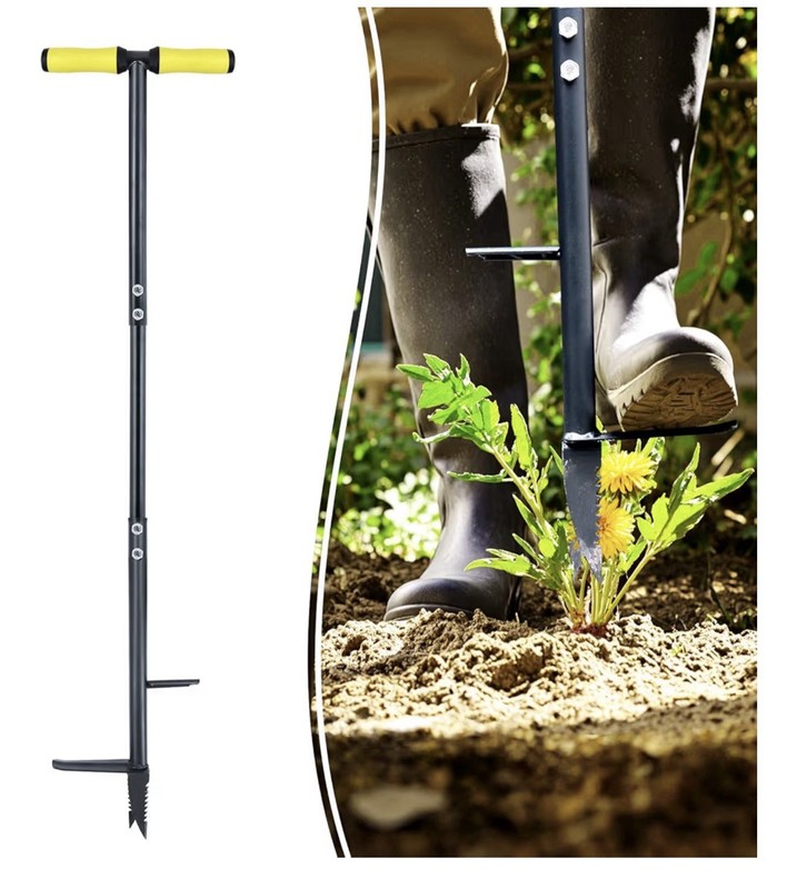 Long Handle Stand Up Weed Puller T-Handle Foot Step Steel Blade Black/Yellow