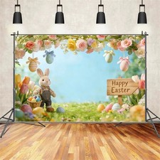 Easter Bunny floral Meadow Easter egg Backdrop Baby Party Decorations Banner