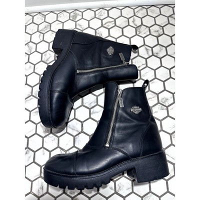 Harley Davidson Starter Switch Women's Leather Boots Size 9 Black Biker Moto 