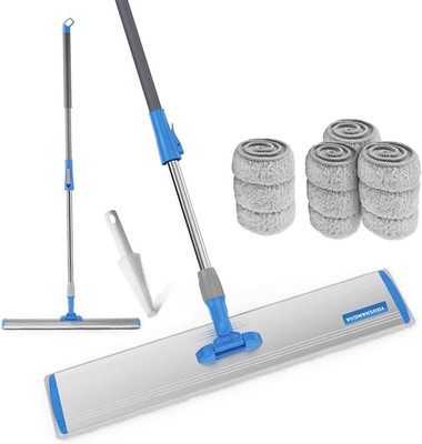 Microfiber Wet Mops 24 in Heavy Duty Flat Floor Mop Adjustable Handle with 4 Was