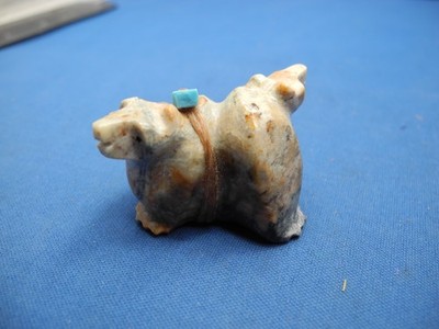 RARE,ZUNI,BEAR,2 HEAD+I BODY, WITH SPIRIT BUNDLE,FETISH, MULTI COLORED STONE