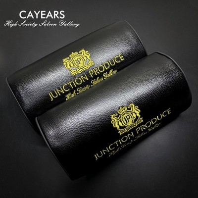 2Pcs Junction Produce Black Leather Luxury Gold Silk JP Neck Pillows Headrests