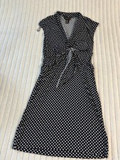Scarlett Vintage Tie Front Cap Sleeve Polka Dot Dress Women’s 10 Black White