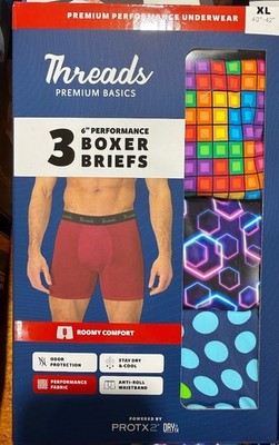 Threads Mens Performance Boxer Briefs 3-Pack 6  Nylon Brief S-XXL Geometric