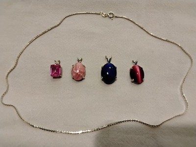 natural gem pendant lot of 4 in genuine sterling silver plus SS 18 in chain