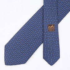 Hermes Tie Silk Necktie 659219 T Mors Horse Bit on Dark Blue Jacquard