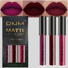EVPCT 3Pcs Matte Liquid Lipstick Set Dark Red Purple Plum Long Lasting Waterproo