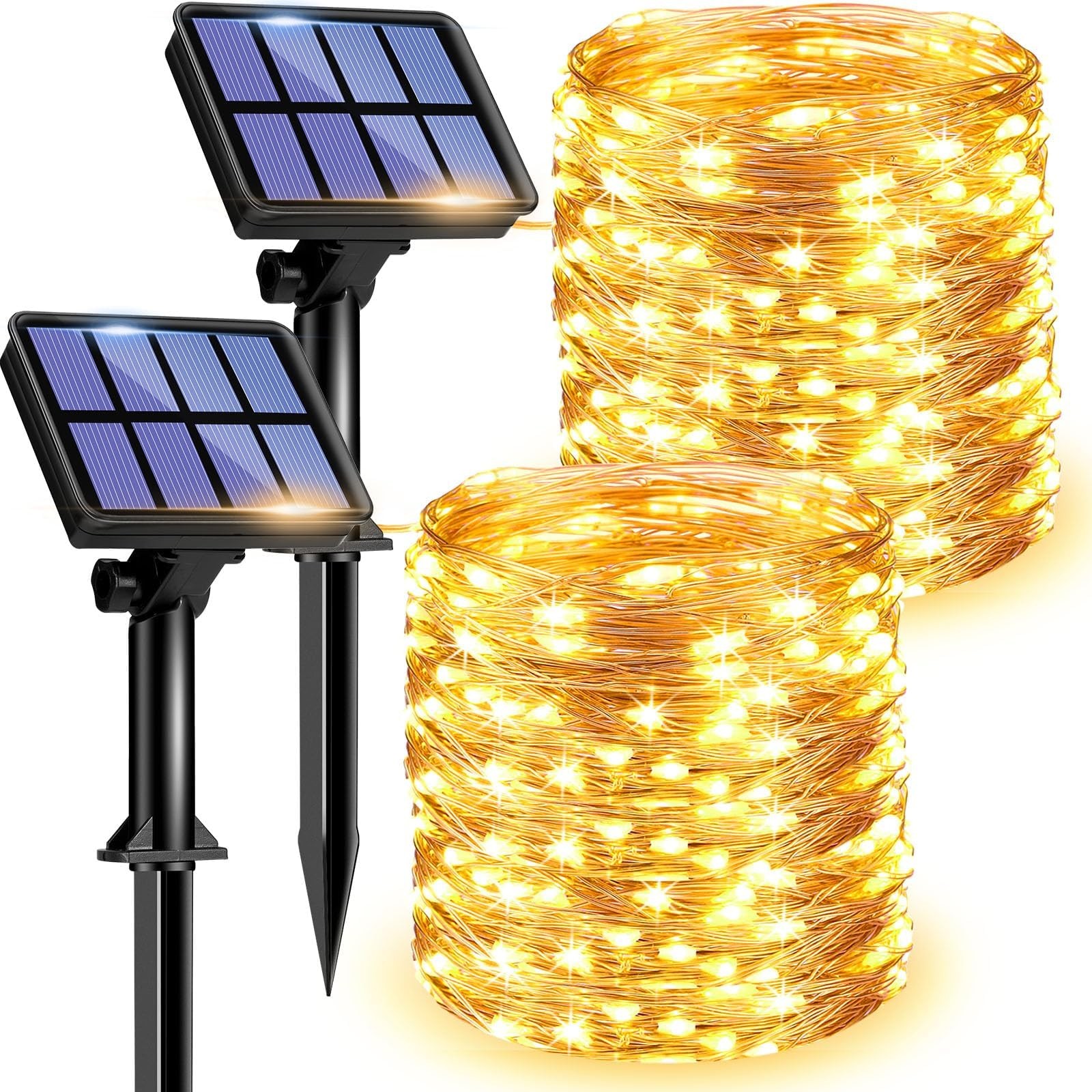 litogo 2 Pack Solar Fairy Lights Outdoor, Total 80FT/24M 2 Pack, Warm White