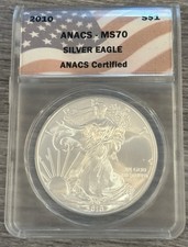 2010- American Silver Eagle- ANACS- MS70- Flag Holder