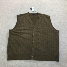 Club Room Sweater Vest Mens XL Brown Lambswool Button V Neck Knit Winter