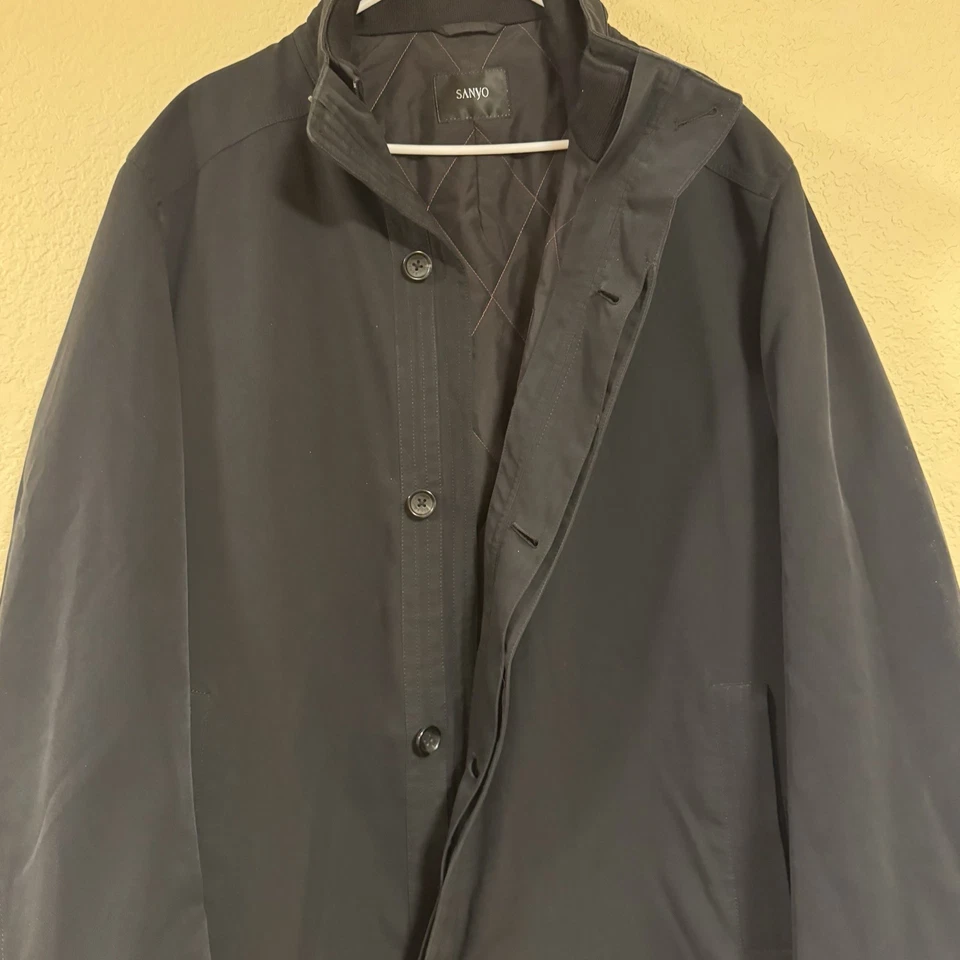 Sanyo Black Modern Classic Trench Coat w/Removable Liner Men's 2XL Breath Thermo - Image 2 of 4