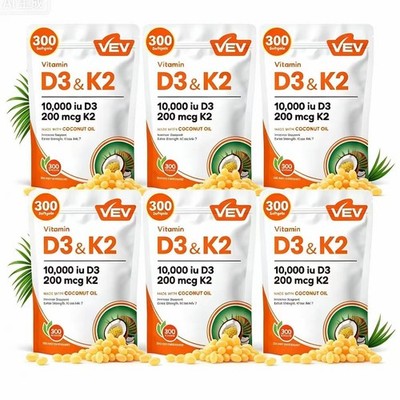Vitamin D3 K2 10000IU 200mcg with CoconutOil, 3-6 Pack Immune Support Supplement