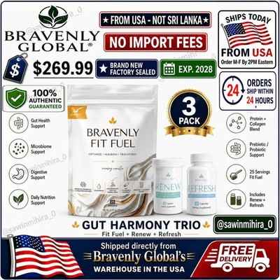 Bravenly Gut Harmony Trio Renew Refresh Fit Fuel Digestive Pack of 3 From USA 