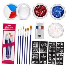 19 Pcs Red White Blue Face Paint Kit Patriotic Stripe Fan Independence Day-1