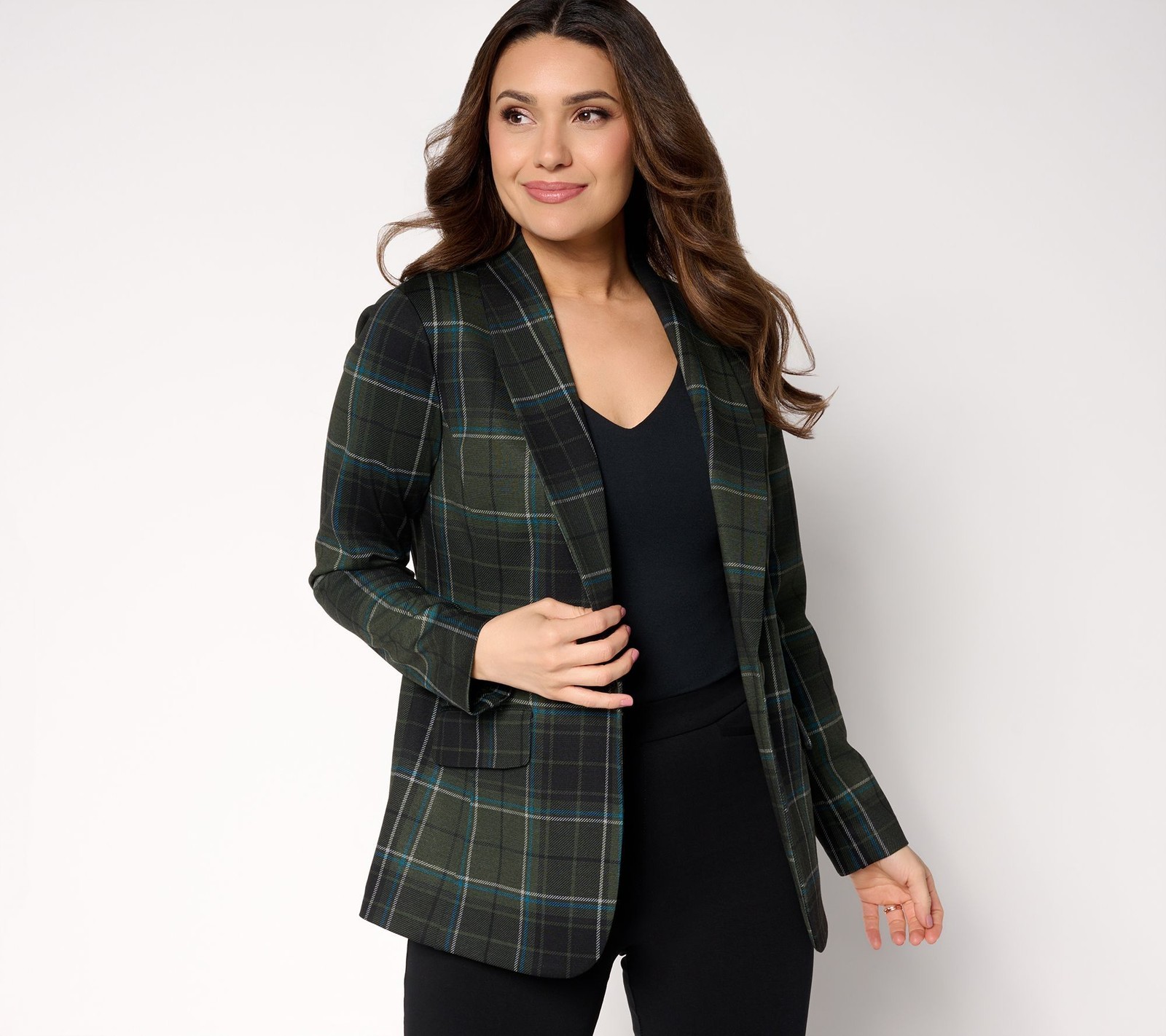 Susan Graver Women's Top Petite PM Tailored by Pet Printed DarkGreen A654249