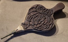 Antique Fireplace Air Tool Wood Carved Bellow with Leather 19" L x 8½" Damaged
