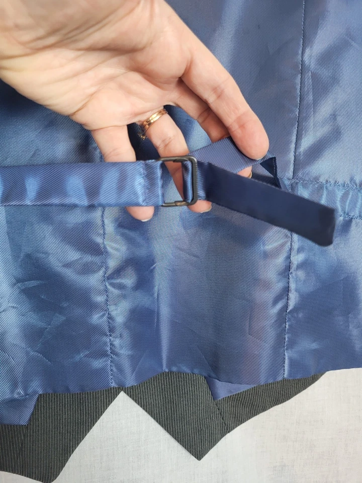 Gray & Blue Vest Men's L Formal J. Ferrar Dress Wedding Suit Classic Waistcoat - Image 3 of 4