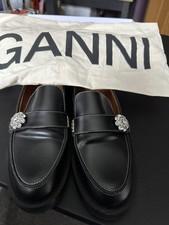 Ganni Crystal Embellished Leather Loafers - Black - With Box, dust bag & receipt
