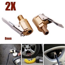 2X Adattatore Connettore Pompa Gonfiatore Mandrino Aria Valvola Pneumatici Clip Ottone Auto 8mm