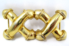 Vintage Belt Buckle Accessocraft NYC Gold Tone Interlocking 1980s 1990s Womens