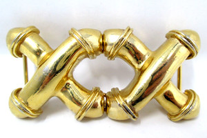 Vtg Accessocraft USA Large Alligator Belt Buckle Gold Tone Maximalist 5.5\