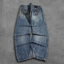 Y2k 2000s Vintage Baggy Jeans Denim Japanese Embroidered Size 36x33