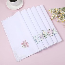 Women  s Cotton Handkerchiefs Vintage Floral Embroidered Soft Lace Hankies 6pcs