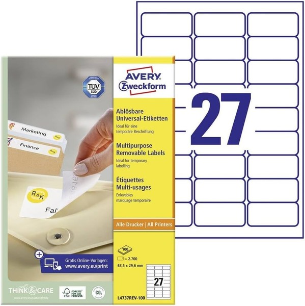 Avery Zweckform Universal-Etiketten 63,5 X 29,6 Mm Weiß 2.700 Etiketten-image
