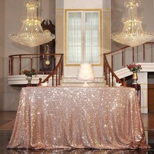 48x72 Rectangle Rose Gold Sequin Tablecloth High-Density 3mm Stitched Sequins...