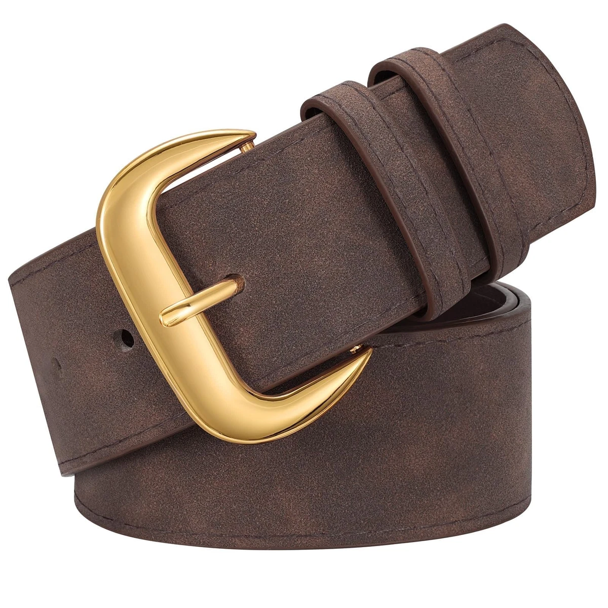 Wide Brown Suede Women’s Belt with Gold-Tone D-Ring Buckle Women main image 4